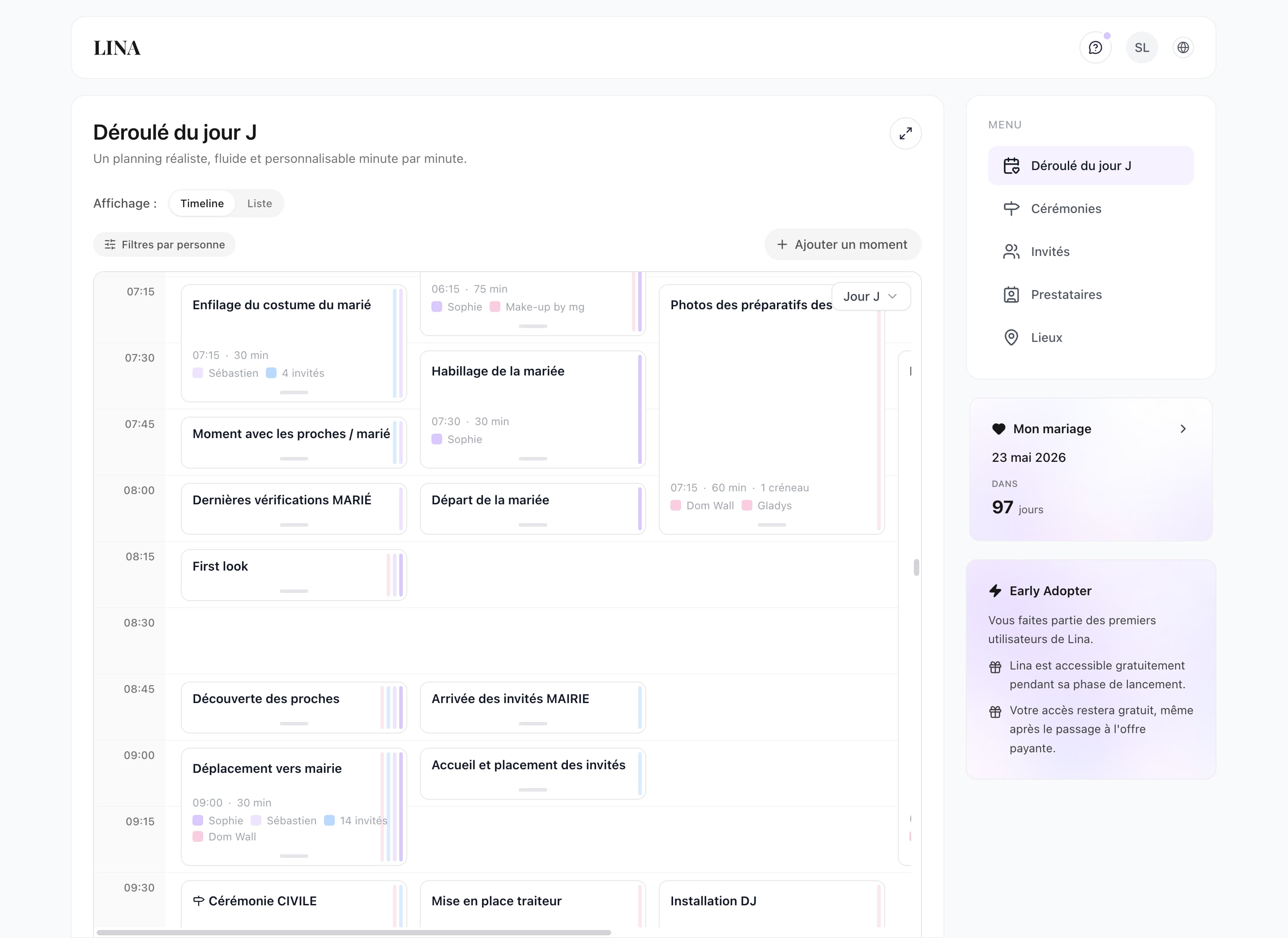 Application LINA - Déroulé du jour J